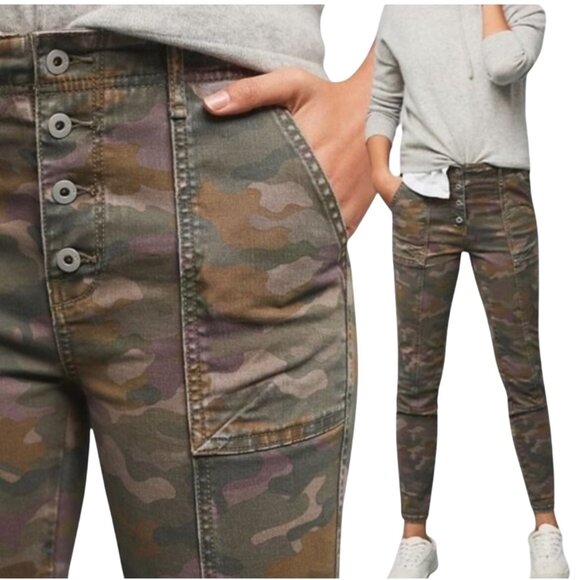 ANTHROPOLOGIE “Jefferson” Camo Slim Utility Cargo Button-Fly Pants Size 26 - Picture 3 of 13